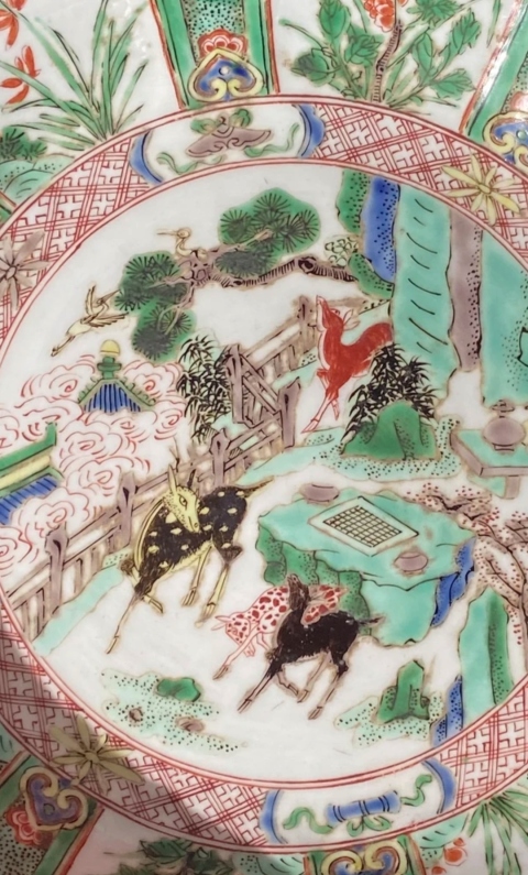 古玩陶瓷康熙五彩鶴鹿同春大盤拍賣，當(dāng)前價格13000元