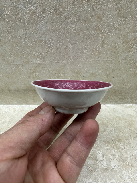 古玩陶瓷【望月樓】民國胭脂紅扎道龍紋碟拍賣,當前價格360元