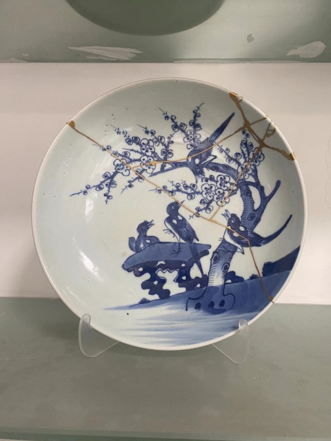 古玩陶瓷清乾隆青花喜上眉梢大盤拍賣,當前價格888元