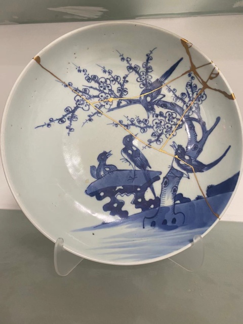 古玩陶瓷清乾隆青花喜上眉梢大盤拍賣,當前價格888元