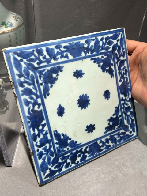 古玩陶瓷晚明清早青花描金纏枝花卉紋瓷板拍賣,當前價格4600元