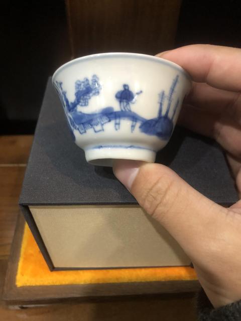 古玩陶瓷清-康熙-山水風景-高士圖-青花品茗杯拍賣,當前價格850元