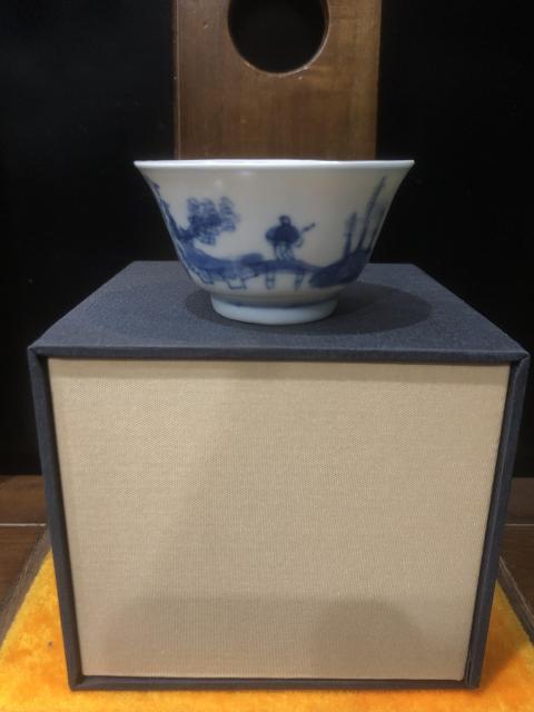 古玩陶瓷清-康熙-山水風景-高士圖-青花品茗杯拍賣,當前價格850元