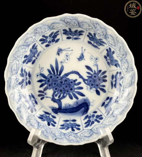 古玩陶瓷清晚·青花花鳥紋花口盤真品鑒賞圖