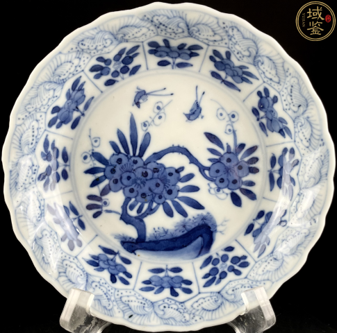 古玩陶瓷清晚·青花花鳥紋花口盤真品鑒賞圖