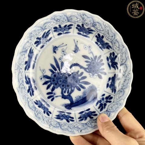古玩陶瓷清晚·青花花鳥紋花口盤真品鑒賞圖