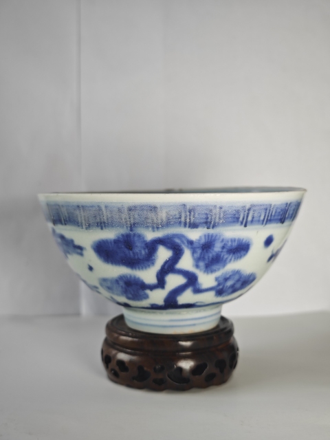 古玩陶瓷明嘉靖青花歲寒三友圖蓮子碗拍賣,當前價格4321元