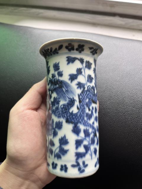 古玩陶瓷【精品】晚清青花雙龍穿花紋花觚拍賣，當前價格2500元