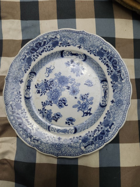 古玩陶瓷折枝花卉紋青花盤拍賣，當前價格350元