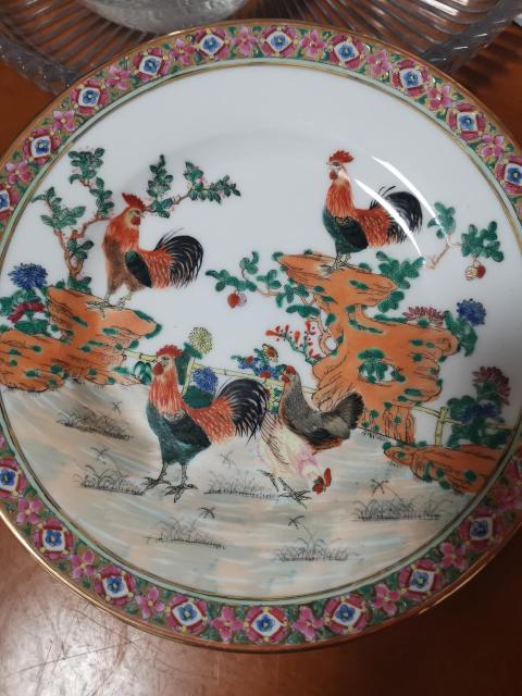 古玩陶瓷大雞圖彩繪盤拍賣，當前價格499元