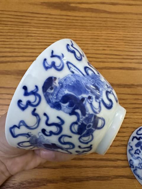 古玩陶瓷青花獅子滾繡球圖蓋碗拍賣，當前價格4300元
