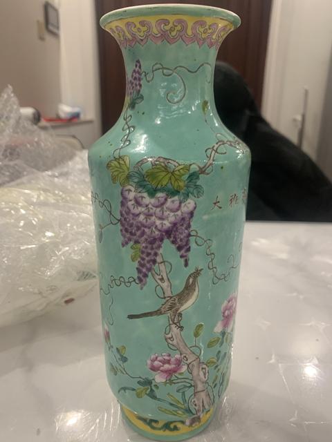 古玩陶瓷松石釉粉彩花鳥紋觀音瓶拍賣,當前價格4800元