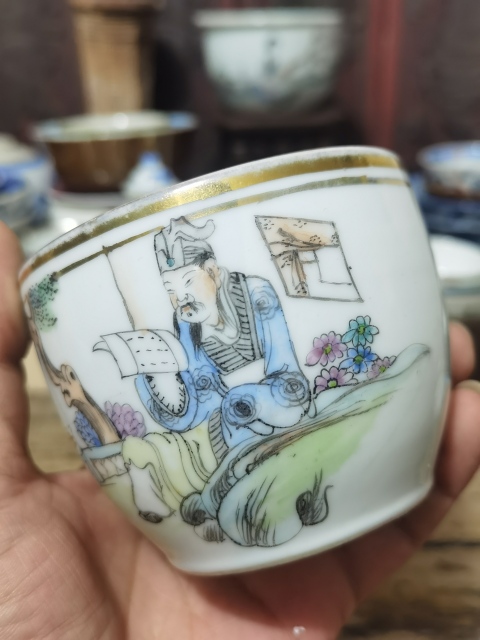 古玩陶瓷民國粉彩羲之愛鵝紋蓋缸拍賣，當前價格680元