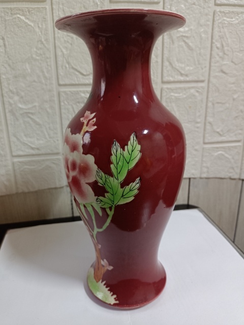 古玩陶瓷胭脂紅釉粉彩花鳥紋觀音瓶拍賣，當前價格2380元