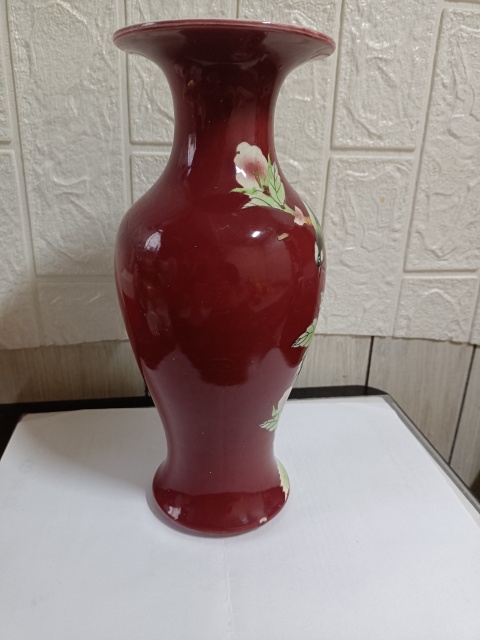 古玩陶瓷胭脂紅釉粉彩花鳥紋觀音瓶拍賣，當前價格2380元