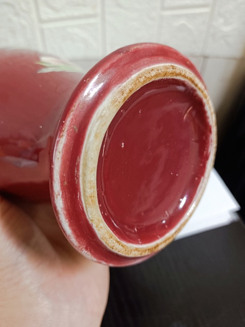 古玩陶瓷胭脂紅釉粉彩花鳥紋觀音瓶拍賣，當前價格2380元
