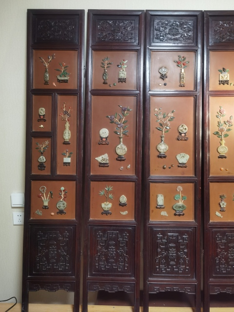 古玩玉器紅木鑲玉六扇屏風拍賣，當前價格999999元