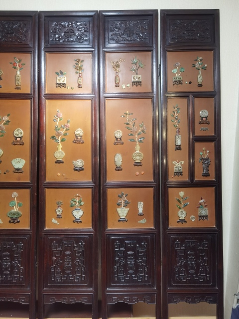 古玩玉器紅木鑲玉六扇屏風拍賣，當前價格999999元