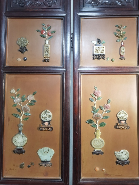 古玩玉器紅木鑲玉六扇屏風拍賣，當前價格999999元