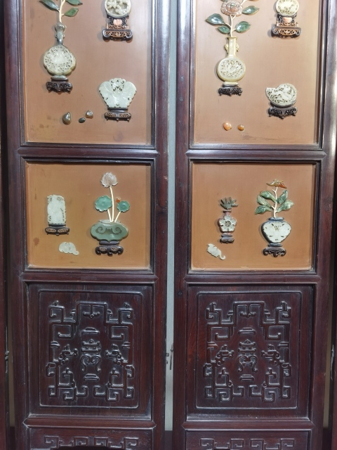 古玩玉器紅木鑲玉六扇屏風拍賣，當前價格999999元