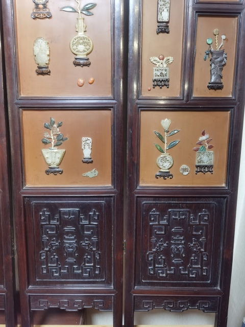 古玩玉器紅木鑲玉六扇屏風拍賣，當前價格999999元