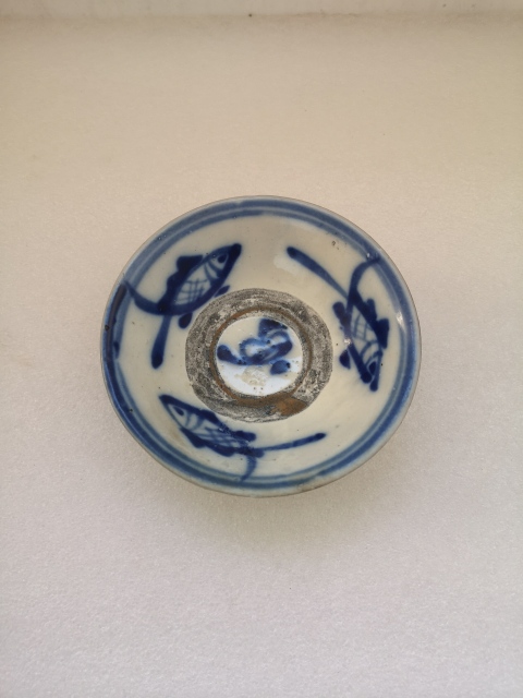 古玩陶瓷清早期磁州窯青花三魚圖小碗拍賣,當前價格680元