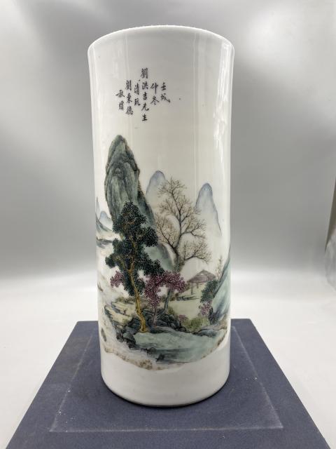 古玩陶瓷淺絳彩青綠山水帽筒拍賣，當前價格6800元