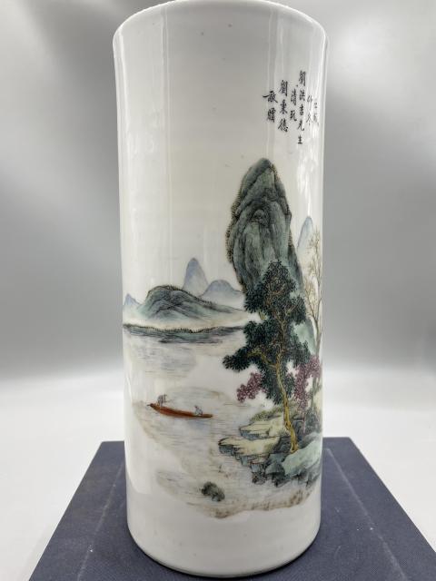 古玩陶瓷淺絳彩青綠山水帽筒拍賣，當前價格6800元