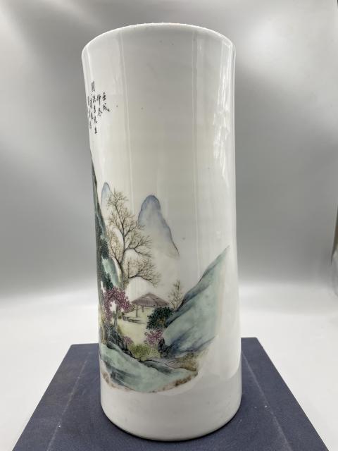 古玩陶瓷淺絳彩青綠山水帽筒拍賣，當前價格6800元