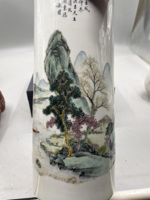 古玩陶瓷淺絳彩青綠山水帽筒拍賣，當前價格6800元