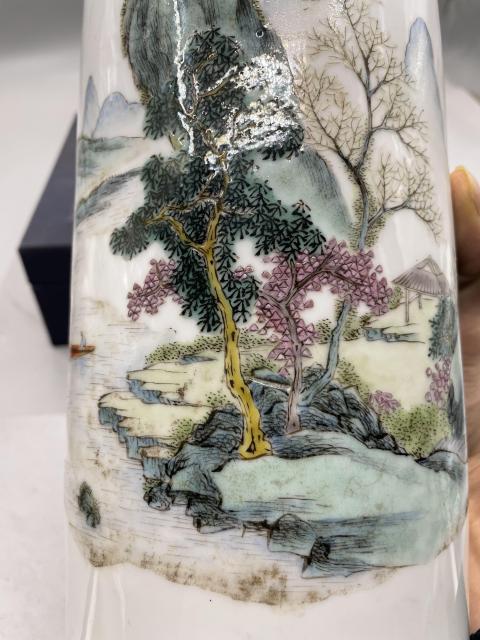古玩陶瓷淺絳彩青綠山水帽筒拍賣，當前價格6800元