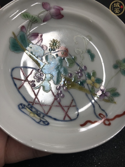 古玩陶瓷大清光緒年製官窯款粉彩提籃花紋盤拍賣,當前價格980元