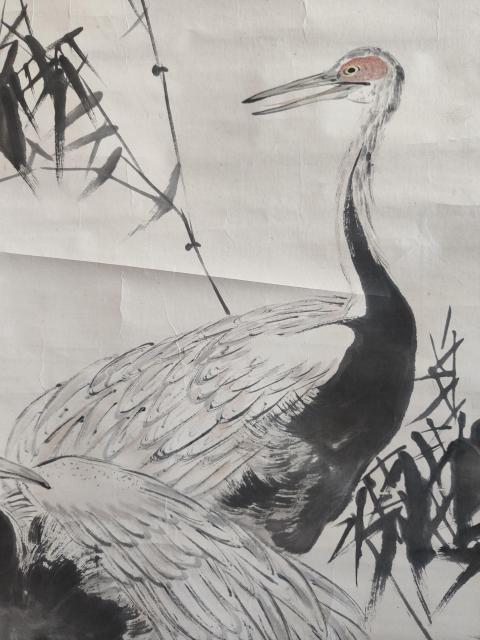 古玩字畫日本名家右齋青竹千壽鶴手工原裱立軸拍賣,當(dāng)前價(jià)格499元