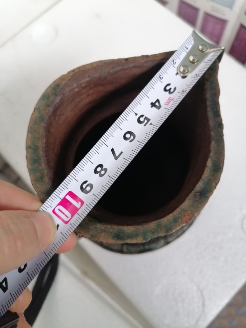 古玩陶瓷明代綠釉印花卉紋三足花澆拍賣,當前價格8500元