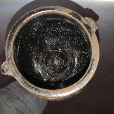古玩陶瓷明,磁州窯黑釉鐵銹斑紋雙系罐拍賣,當前價格160元