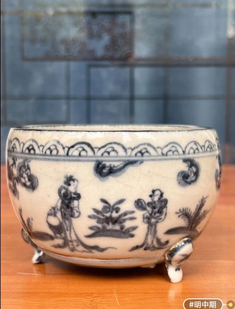 古玩陶瓷青花人物故事紋三足香爐拍賣，當前價格28000元
