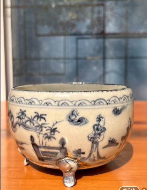 古玩陶瓷青花人物故事紋三足香爐拍賣，當前價格28000元