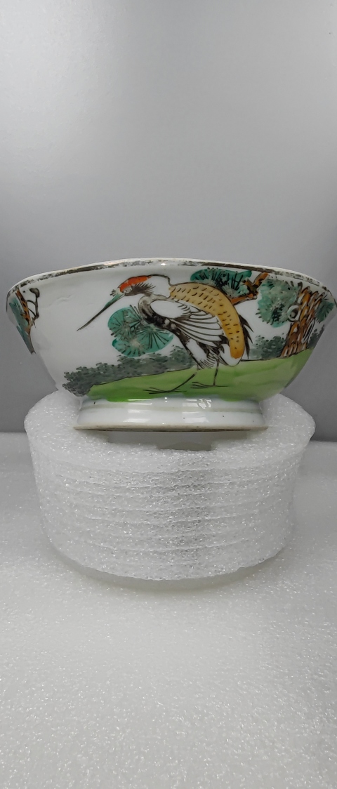 古玩陶瓷松鶴祝壽粉彩供碗拍賣，當(dāng)前價格380元