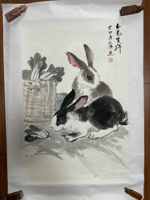 古玩字畫王文強《玉兔呈祥》拍賣,當前價格450元