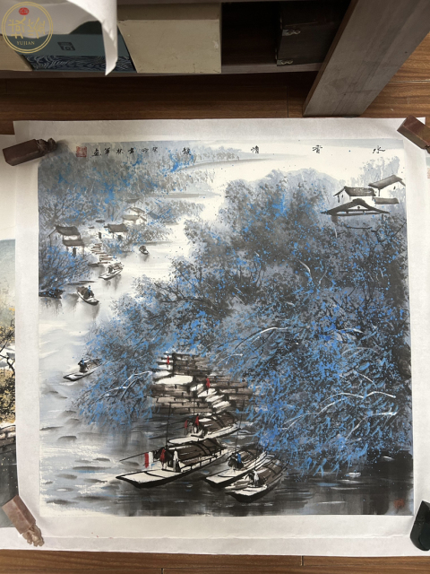 林軍老師國(guó)畫《江南水鄉(xiāng)》拍賣，當(dāng)前價(jià)格750元