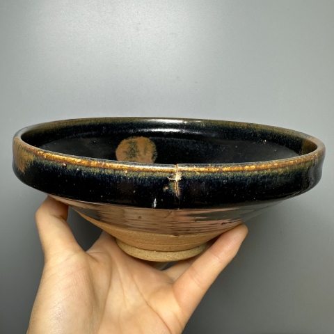 古玩陶瓷黑釉鐵銹斑大碗拍賣，當前價格15000元