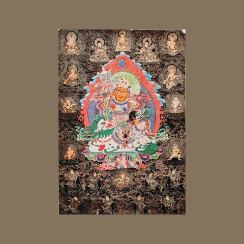 古玩雜項【年底虧出】當代??????黑地黃財神唐卡拍賣，當前價格300元