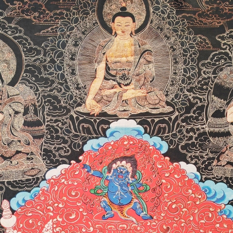 古玩雜項【年底虧出】當代??????黑地黃財神唐卡拍賣，當前價格300元