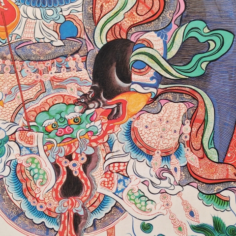 古玩雜項【年底虧出】當代??????黑地黃財神唐卡拍賣，當前價格300元