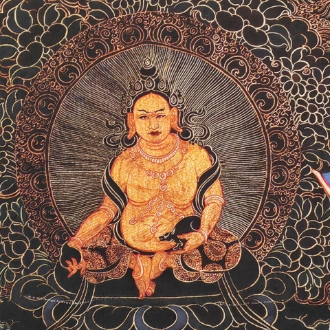 古玩雜項【年底虧出】當代??????黑地黃財神唐卡拍賣，當前價格300元