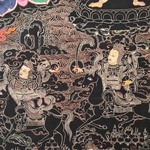 古玩雜項【年底虧出】當代??????黑地黃財神唐卡拍賣，當前價格300元