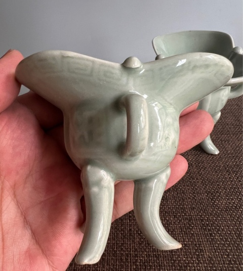 古玩陶瓷晚清·青釉爵杯（一對）拍賣，當前價格3000元