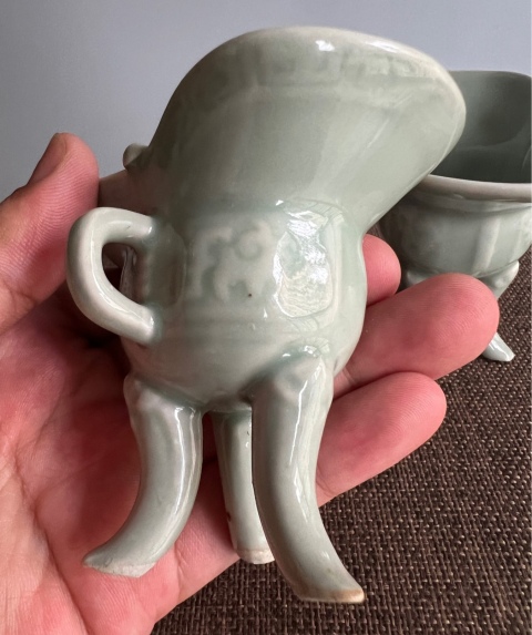 古玩陶瓷晚清·青釉爵杯（一對）拍賣，當前價格3000元