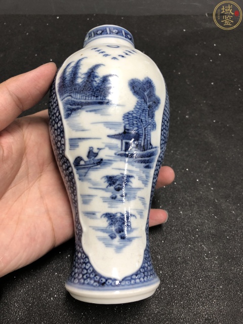 古玩陶瓷清乾隆(己保真)青花開窗山水樓閣人物故事紋雞腿瓶拍賣,當前價格1280元