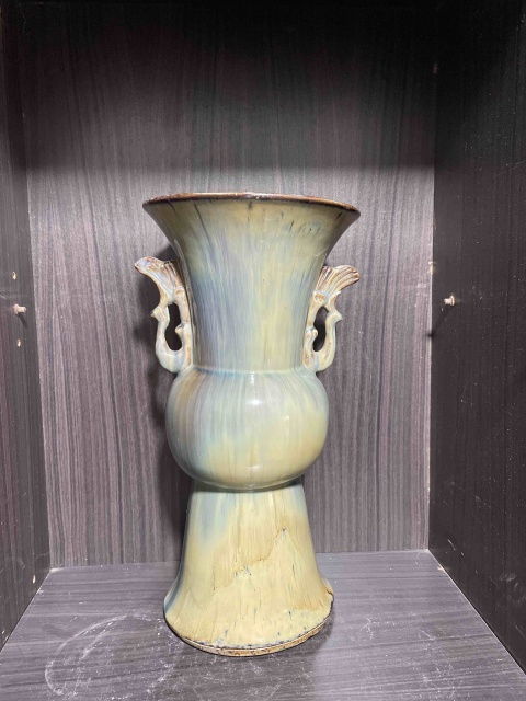 古玩陶瓷鈞釉鳳耳花觚拍賣，當前價格13600元